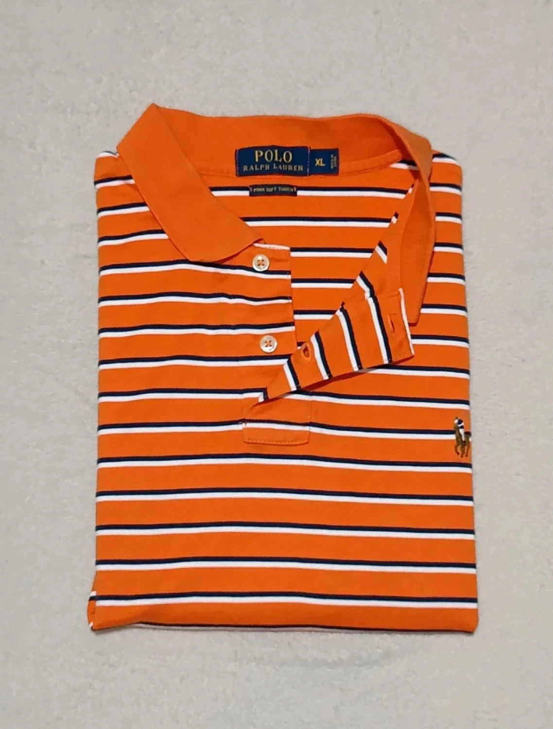 Polo Ralph Lauren Pima Soft Touch orange Rayures bleu blanc Taille XL – photo 2